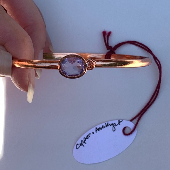 Amethyst Copper Gemstone Bangle Bracelet - Picture 4 of 7